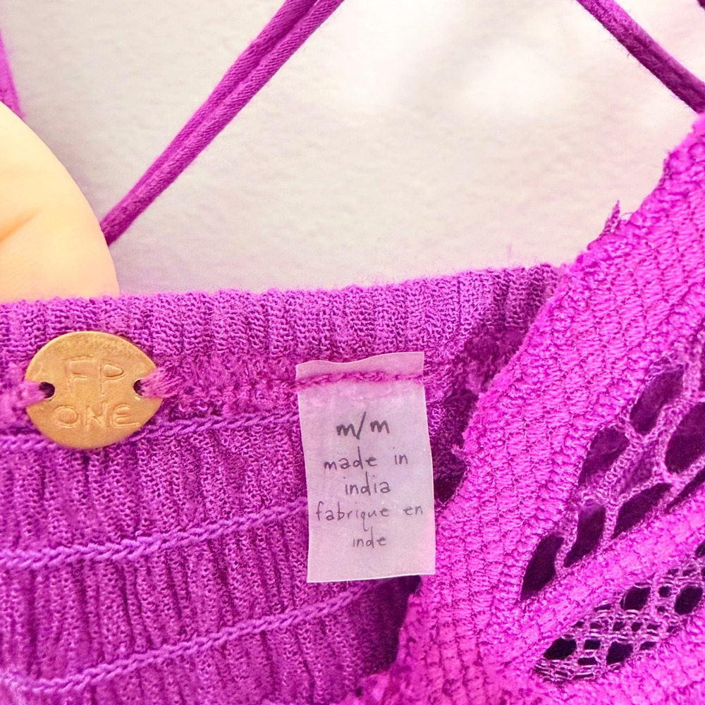 Free People Adella Tiered Slip Boho Dress Purple Crochet Lace Ruffle Mini Medium - Picture 5 of 7